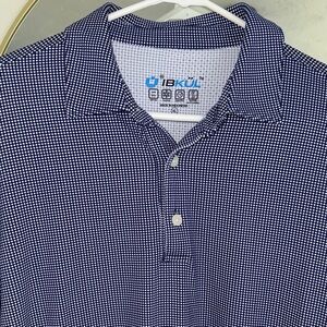 IBKUL Men's Blue & White Golf Wicking UPF50 LS Polo Shirt-XL